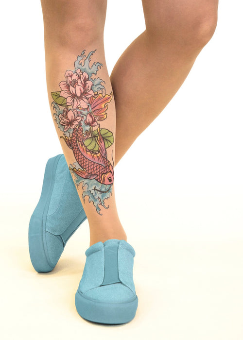 Fish N' Flowers Tattoo Printed Sheer Tights/Pantyhose