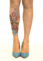 Fish N' Flowers Tattoo Printed Sheer Tights/Pantyhose
