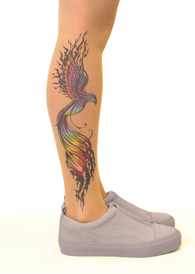 Firebird Tattoo Printed Sheer Tights/Pantyhose