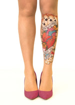 Don't Gamble Tattoo Printed Sheer Tights/Pantyhose