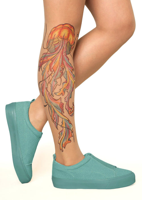Watercolour Jellyfish Tattoo Printed Sheer Tights/Pantyhose