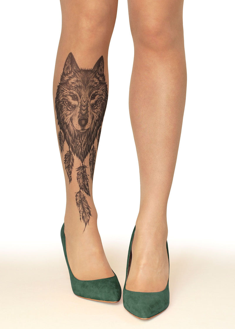 Wolf Dreamcatcher Tattoo Printed Sheer Tights/Pantyhose