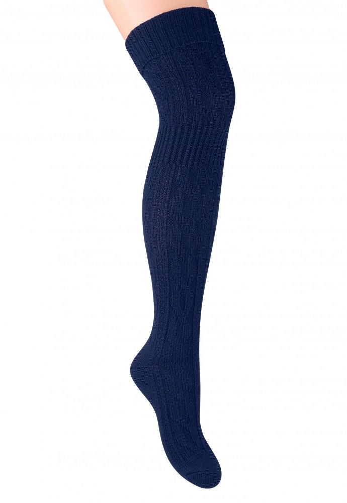 Wool Chunky Knitted Over-Knee Socks by Steven in navy blue