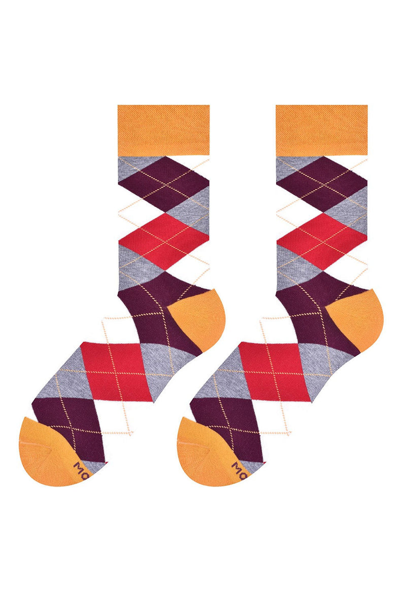 Argyle Patterned Socks in Burgundy, Red, White, Grey, Yellow by More