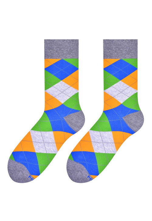 Argyle Patterned Socks in Blue, Green, Grey & Orange by More