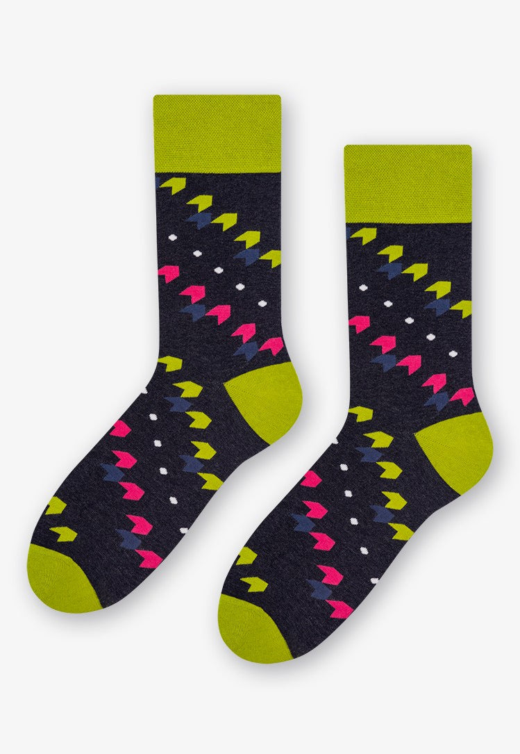 Graphic Arrows Patterned Socks in Lime Green by More in dark grey