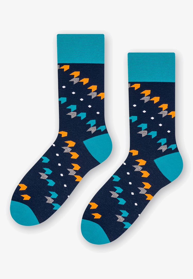 Graphic Arrows Patterned Socks in Turquoise, Navy Blue, Orange by More