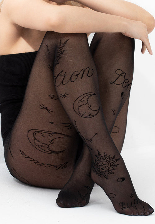 Fiore Royal Black Patterned Tights