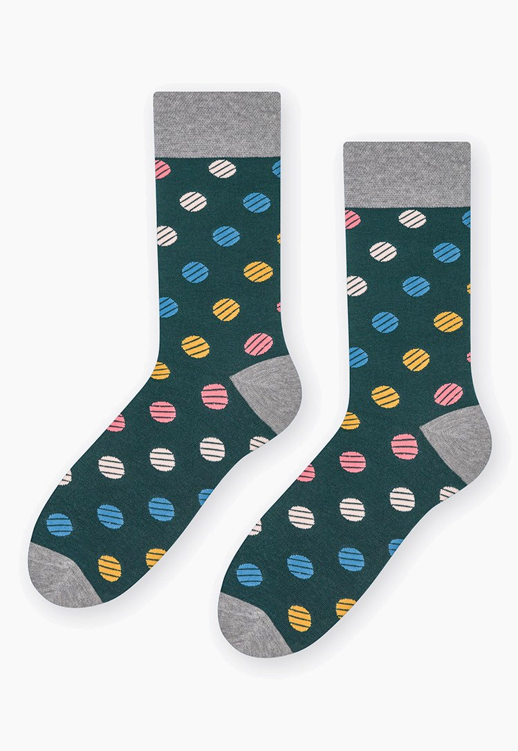 Striped Dots Patterned Socks in Dark Green by More