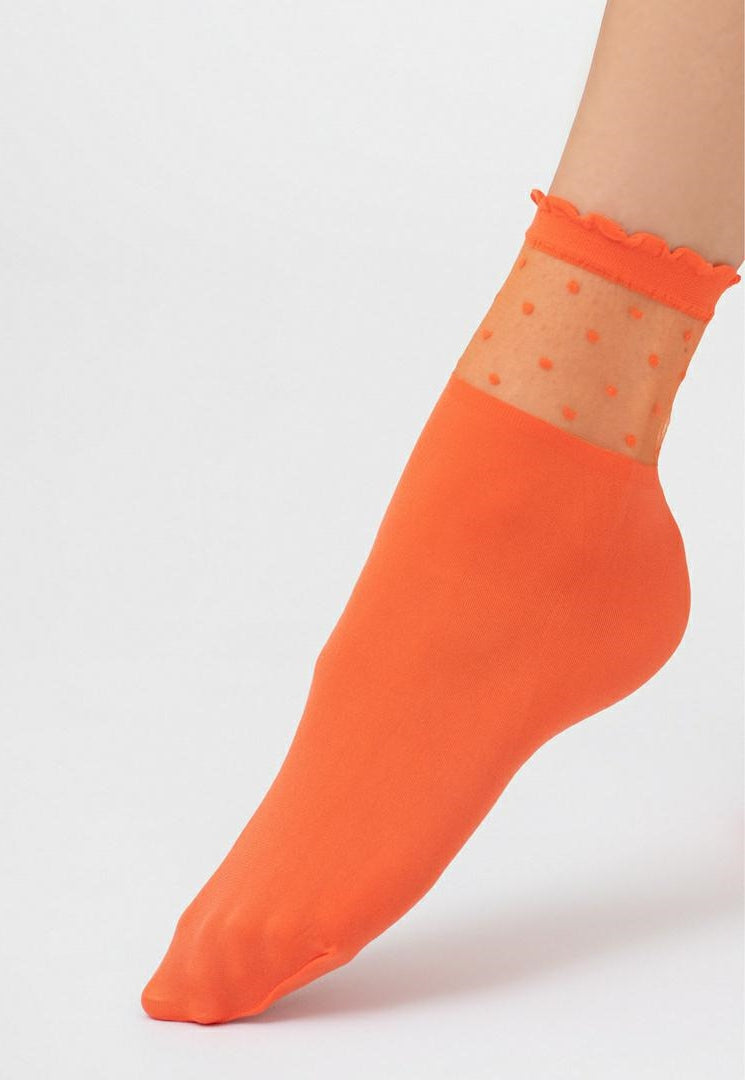 Bibbi Polka Dot Patterned Opaque Socks by Veneziana in mango orange