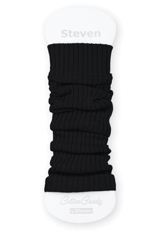 Knitted Leg Warmer – Lace Top and Bottom – White – Black Buttons
