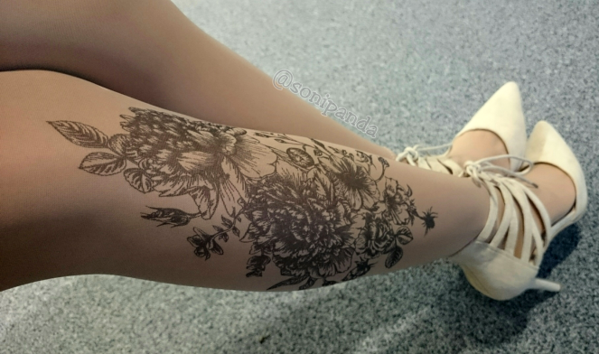 Black Garden Tattoo Printed Sheer Tights/Pantyhose
