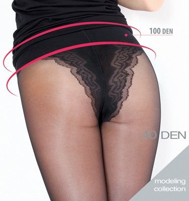 Body Modelling 40 Den Lace Brief Sheer Tights by Giulia