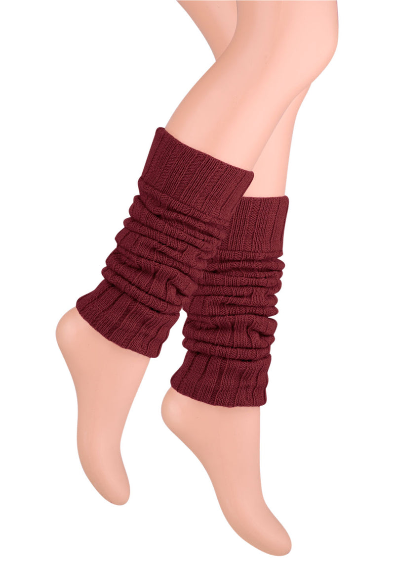 Wool Chunky Knit Ribbed Leg Warmers by Steven in burgundy maroon red