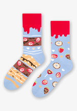 Donuts & Strawberries Odd Patterned Socks in Light Blue, Red by More