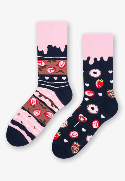Donuts & Strawberries Odd Patterned Socks in Navy Blue Pink by More