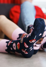 Donuts & Strawberries Odd Patterned Socks in Navy Blue Pink by More