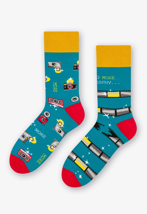 Camera Photography Odd Patterned Socks in Bright Teal by More