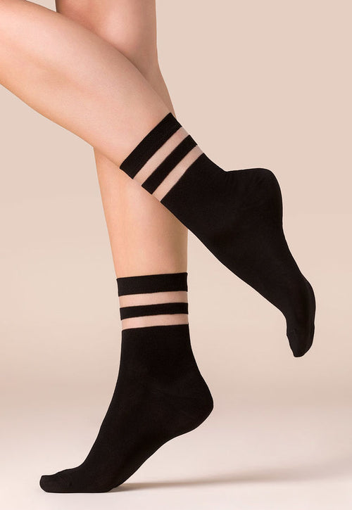 Cami Opaque Ankle Socks with Striped Top by Gabriella in black