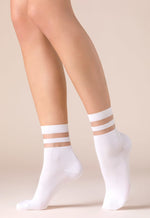 Cami Opaque Ankle Socks with Striped Top by Gabriella in white