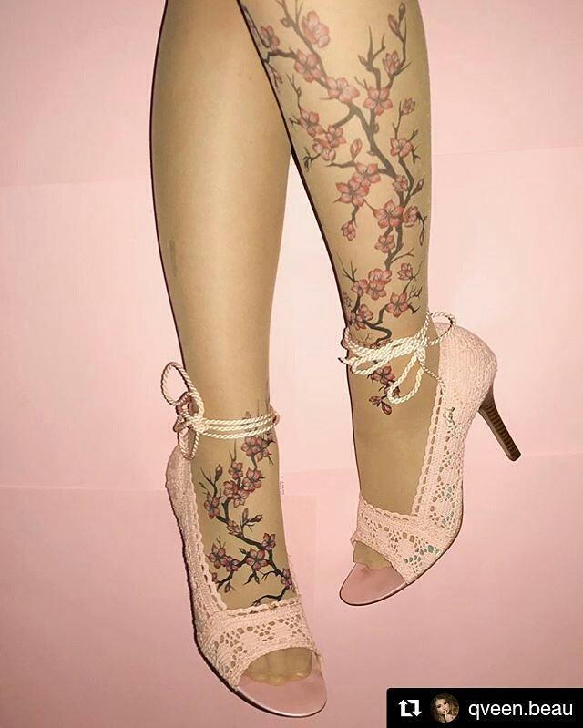 Cherry Blossoms Tattoo Printed Sheer Tights at Ireland's Online