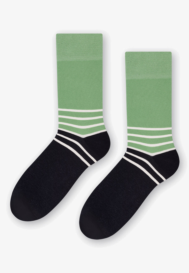 Colour Block Patterned Socks in Green & Black for men women