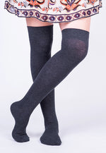 Cotton Smooth Knitted Over-Knee Socks by Steven in grafitto grey marl