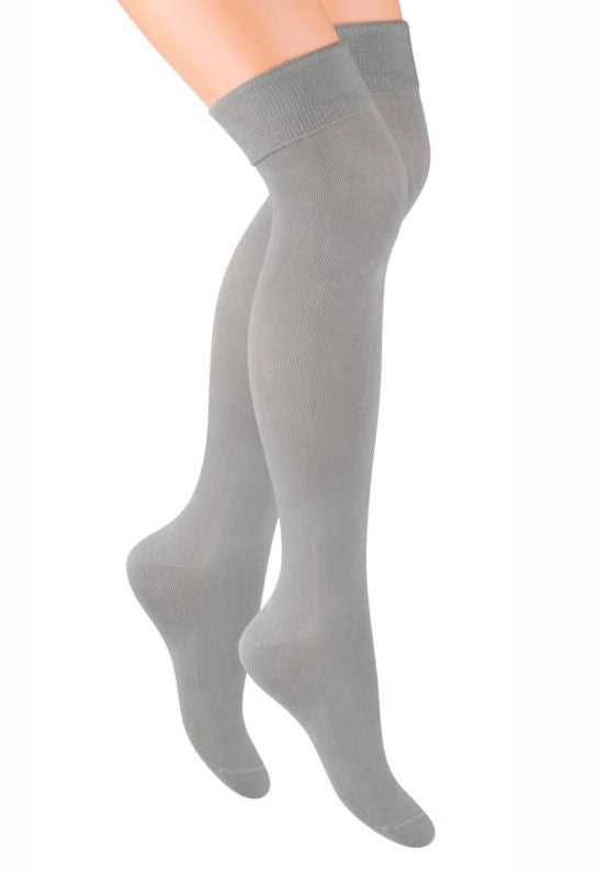 Cotton Smooth Knitted Over-Knee Socks by Steven in light grey