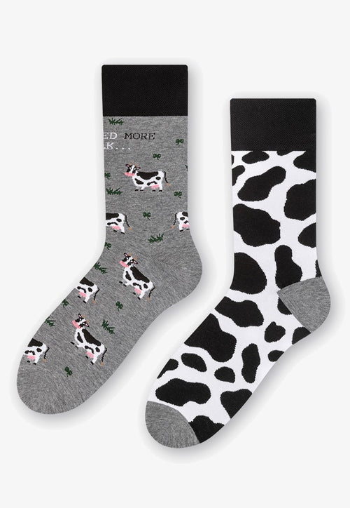 Cows Odd Patterned Socks in Marl Grey, Black, White by More