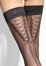 Dahlia Backseam & Lace-Up Sheer Hold-Ups by Adrian