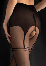 Delight 20 Den Crotchless Open Gusset Black Sheer Tights by Fiore