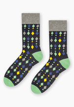 Dots & Diamonds Patterned Socks in Green & Navy Blue  by More