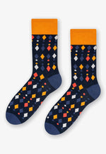 Dots & Diamonds Patterned Socks in Orange, Navy Blue by More