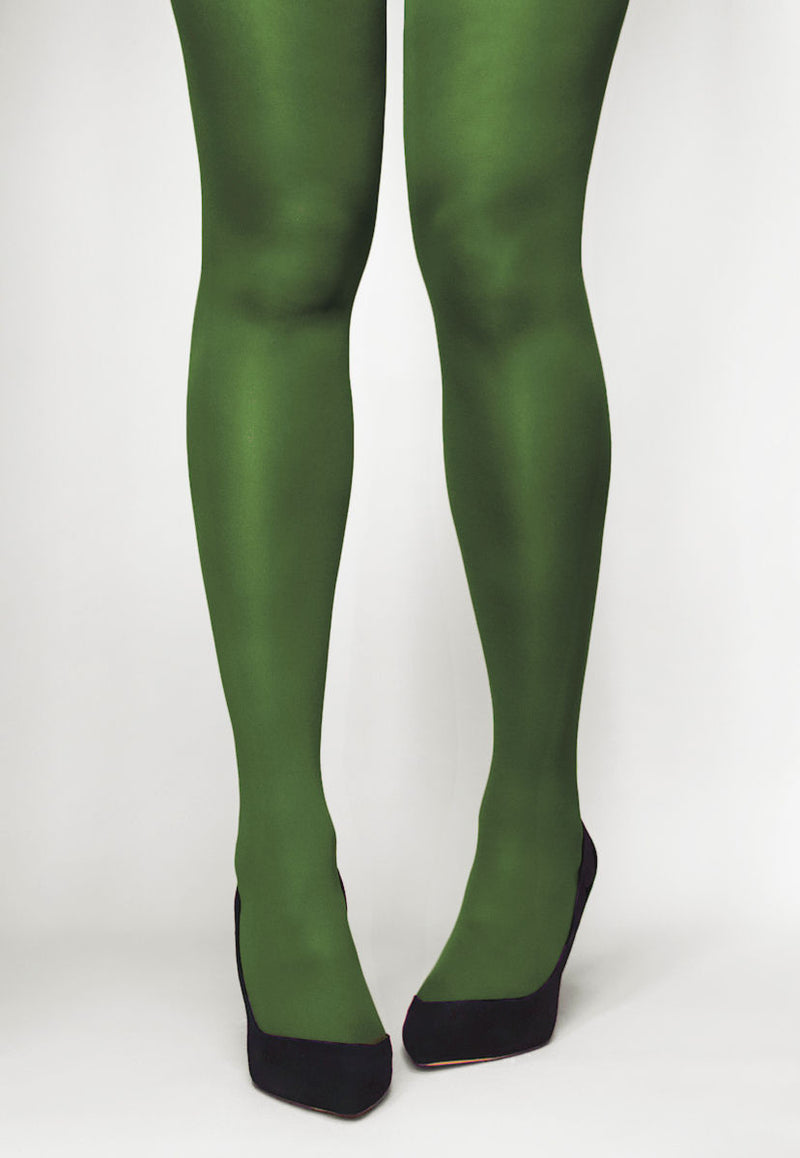 Dark Green Opaque Full Footed Tights, Pantyhose for Women 