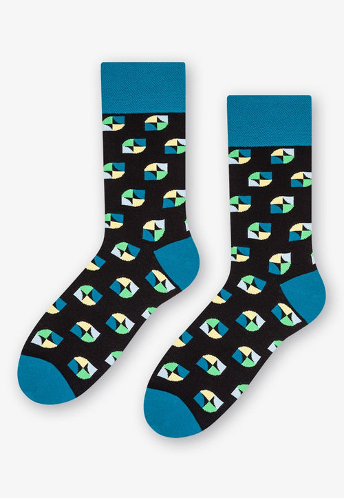 Graphic Eyes Patterned Socks in Blue by More in black