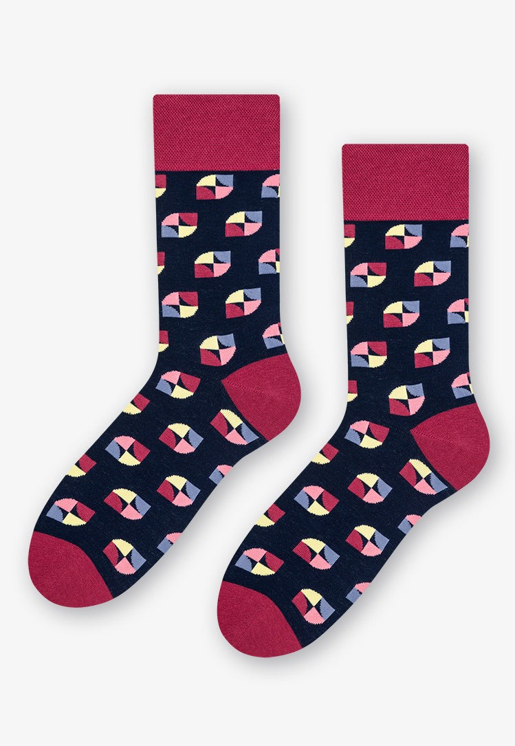Graphic Eyes Patterned Socks in Burgundy by More in navy blue