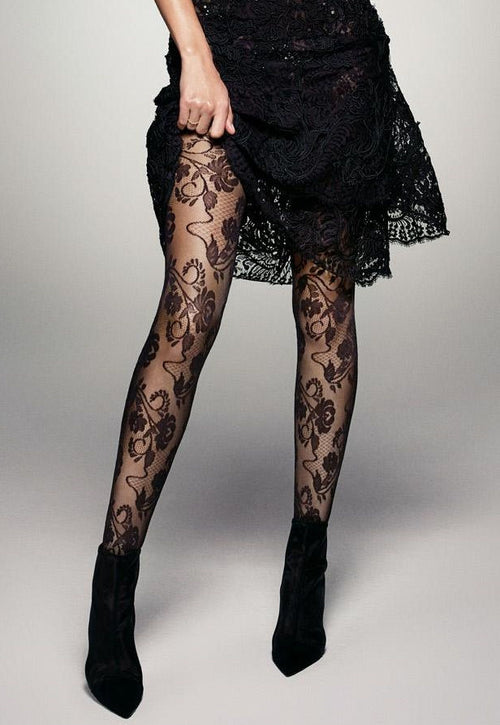 Fiori Flower Patterned Lace Tights by Veneziana
