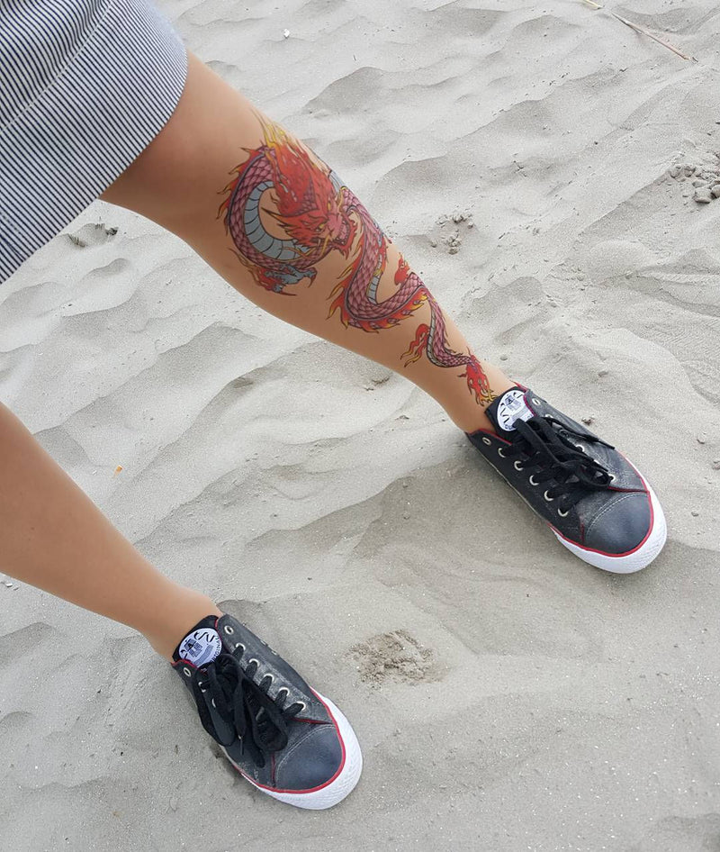 Fire Dragon Tattoo Printed Sheer Tights/Pantyhose