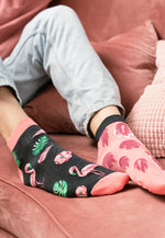 Flamingo Feathers Odd Patterned Low Cut Socks in Black Pink by More