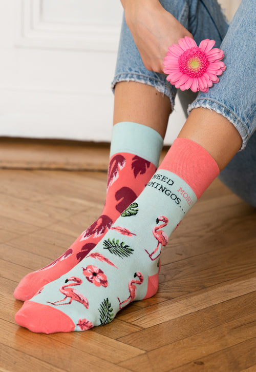 Flamingo Feathers Odd Patterned Socks in Mint Pink by More