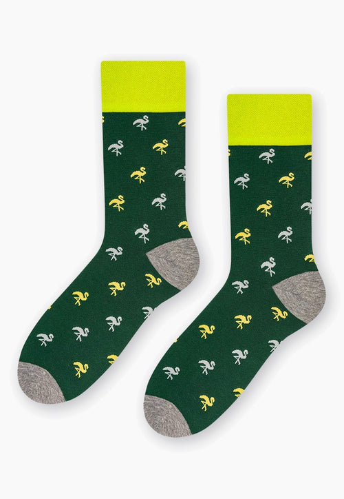 Flamingo Patterned Socks in Dark Green, Lime by More