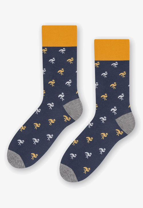 Flamingo Patterned Socks in Navy Blue, Orange, Grey by More