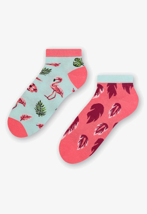 Flamingo Feathers Odd Patterned Low Cut Socks in Mint Pink by More