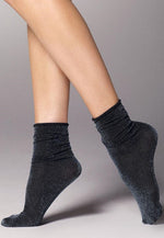 Flavia Sparkly Lurex Ankle Socks by Veneziana in black lurex