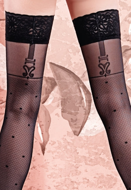 Flirt Polka Dot & Suspenders Sheer Hold-Ups by Giulia in black