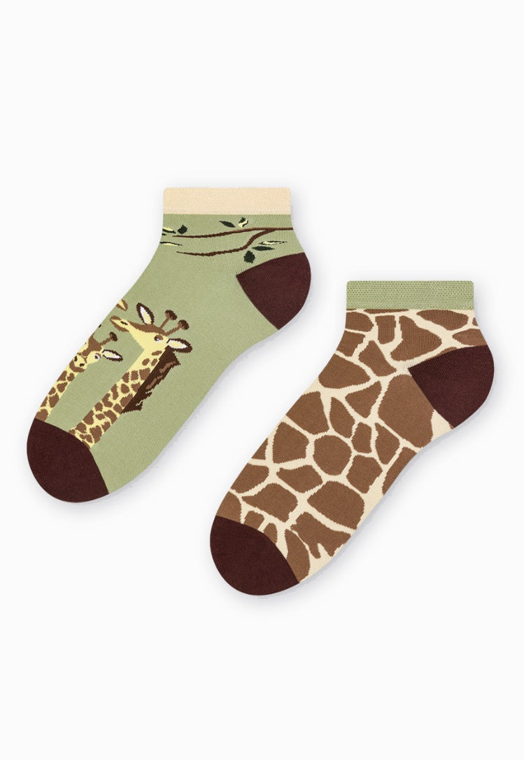 Giraffes Odd Patterned Low Cut Socks in Sage Green by More
