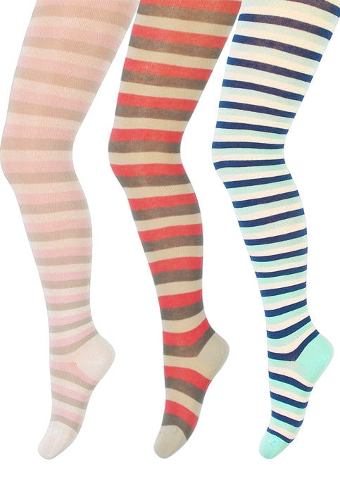 Girls' Striped Coloured Cotton Tights by Wola