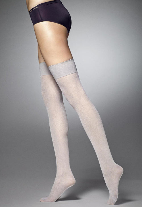 Giselle 40 Den Silver Lurex Over-Knee Socks by Veneziana in grey silver
