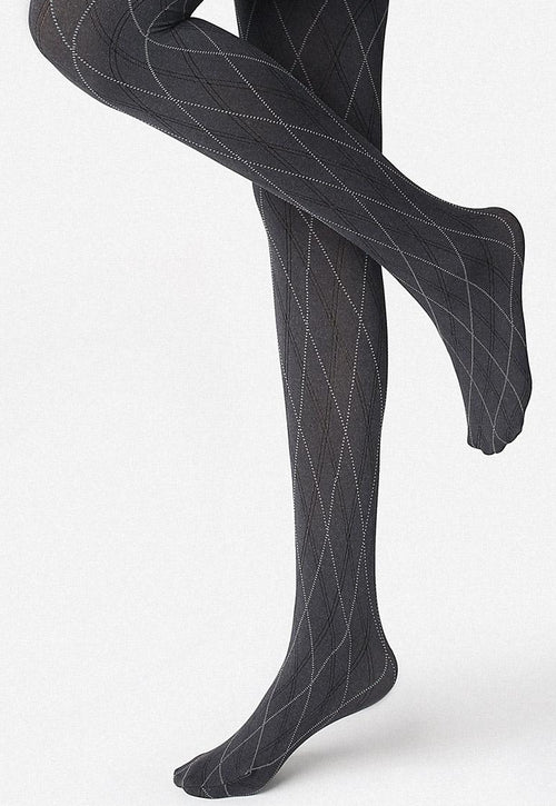 Grace 02 Argyle Patterned Opaque Tights by Marilyn in grey