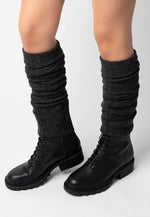 Wool Chunky Knit Ribbed Leg Warmers by Steven in black marl